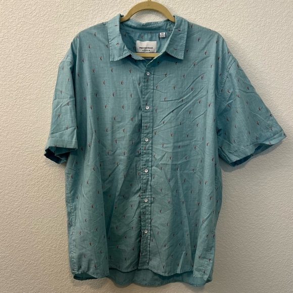 Paper Denim & Cloth Blue Mini Flamingo Print Button Down Novelty Shirt- Size 2X - Picture 11 of 12